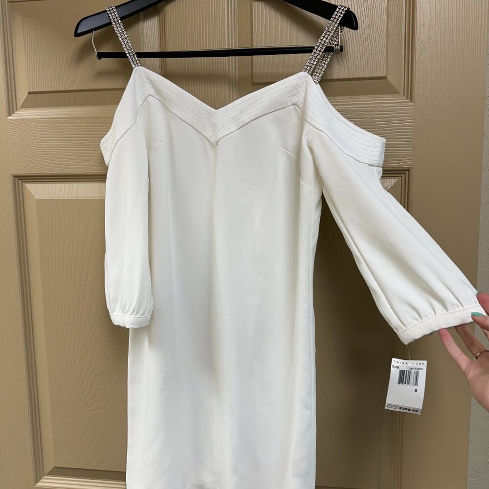 Trina Turk Whitewash Cocktail dress with Crystal Straps
